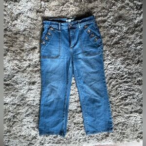 LOFT Wide Leg Sailor Button Patch Pocket High Waist Jeans